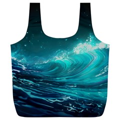 Tsunami Waves Ocean Sea Nautical Nature Water Full Print Recycle Bag (xl) by Ravend