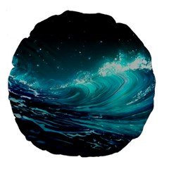 Tsunami Waves Ocean Sea Nautical Nature Water Large 18  Premium Flano Round Cushions by Ravend