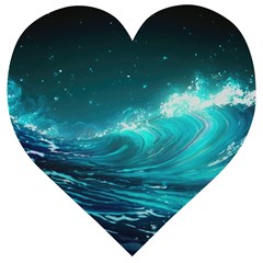 Tsunami Waves Ocean Sea Nautical Nature Water Wooden Puzzle Heart by Ravend