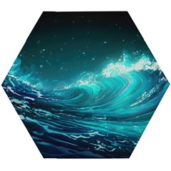 Tsunami Waves Ocean Sea Nautical Nature Water Wooden Puzzle Hexagon by Ravend