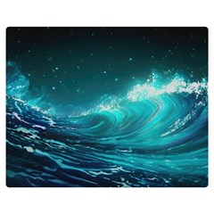 Tsunami Waves Ocean Sea Nautical Nature Water One Side Premium Plush Fleece Blanket (medium) by Ravend