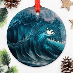 Tsunami Waves Ocean Sea Water Rough Seas 3 Ornament (round) by Ravend