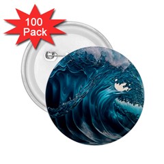 Tsunami Waves Ocean Sea Water Rough Seas 3 2 25  Buttons (100 Pack)  by Ravend