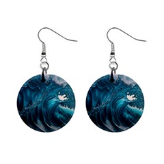 Tsunami Waves Ocean Sea Water Rough Seas 3 Mini Button Earrings by Ravend