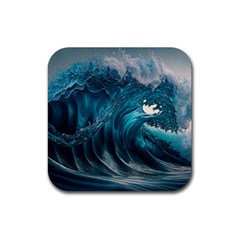 Tsunami Waves Ocean Sea Water Rough Seas 3 Rubber Coaster (square) by Ravend