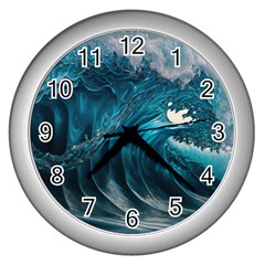 Tsunami Waves Ocean Sea Water Rough Seas 3 Wall Clock (silver) by Ravend