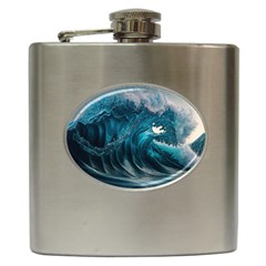 Tsunami Waves Ocean Sea Water Rough Seas 3 Hip Flask (6 Oz) by Ravend