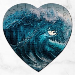 Tsunami Waves Ocean Sea Water Rough Seas 3 Jigsaw Puzzle (heart) by Ravend