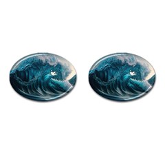 Tsunami Waves Ocean Sea Water Rough Seas 3 Cufflinks (oval) by Ravend