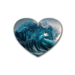 Tsunami Waves Ocean Sea Water Rough Seas 3 Rubber Heart Coaster (4 Pack) by Ravend