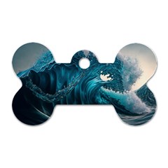 Tsunami Waves Ocean Sea Water Rough Seas 3 Dog Tag Bone (two Sides) by Ravend