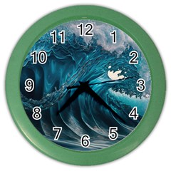 Tsunami Waves Ocean Sea Water Rough Seas 3 Color Wall Clock by Ravend