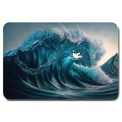 Tsunami Waves Ocean Sea Water Rough Seas 3 Large Doormat by Ravend