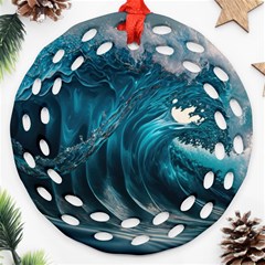 Tsunami Waves Ocean Sea Water Rough Seas 3 Round Filigree Ornament (two Sides) by Ravend