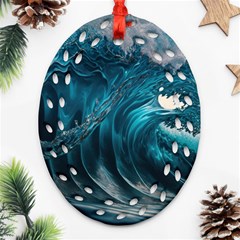 Tsunami Waves Ocean Sea Water Rough Seas 3 Ornament (oval Filigree) by Ravend