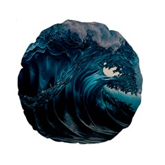 Tsunami Waves Ocean Sea Water Rough Seas 3 Standard 15  Premium Round Cushions by Ravend