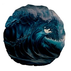 Tsunami Waves Ocean Sea Water Rough Seas 3 Large 18  Premium Flano Round Cushions by Ravend