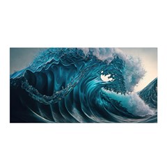 Tsunami Waves Ocean Sea Water Rough Seas 3 Satin Wrap 35  X 70  by Ravend