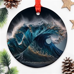 Tsunami Waves Ocean Sea Water Rough Seas 7 Ornament (round) by Ravend