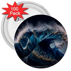 Tsunami Waves Ocean Sea Water Rough Seas 7 3  Buttons (100 Pack)  by Ravend