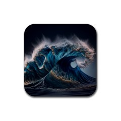 Tsunami Waves Ocean Sea Water Rough Seas 7 Rubber Coaster (square) by Ravend