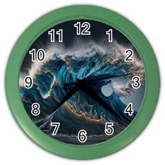 Tsunami Waves Ocean Sea Water Rough Seas 7 Color Wall Clock by Ravend