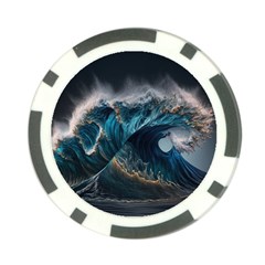 Tsunami Waves Ocean Sea Water Rough Seas 7 Poker Chip Card Guard by Ravend