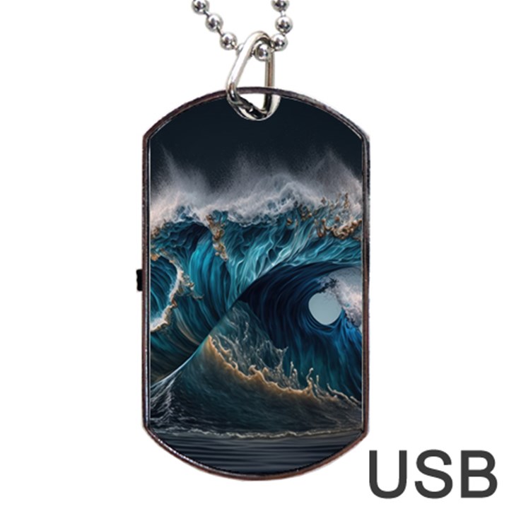 Tsunami Waves Ocean Sea Water Rough Seas 7 Dog Tag USB Flash (Two Sides)