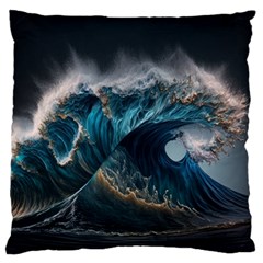 Tsunami Waves Ocean Sea Water Rough Seas 7 Large Premium Plush Fleece Cushion Case (one Side) by Ravend