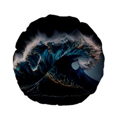 Tsunami Waves Ocean Sea Water Rough Seas 7 Standard 15  Premium Flano Round Cushions by Ravend