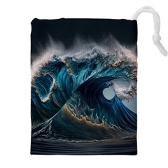 Tsunami Waves Ocean Sea Water Rough Seas 7 Drawstring Pouch (5xl) by Ravend