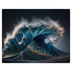 Tsunami Waves Ocean Sea Water Rough Seas 7 One Side Premium Plush Fleece Blanket (medium) by Ravend