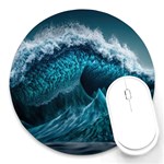 Tsunami Waves Ocean Sea Water Rough Seas 6 Round Mousepad Front