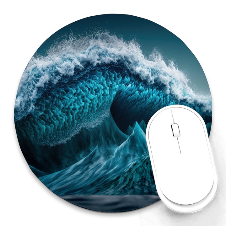 Tsunami Waves Ocean Sea Water Rough Seas 6 Round Mousepad