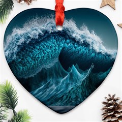 Tsunami Waves Ocean Sea Water Rough Seas 6 Ornament (Heart)