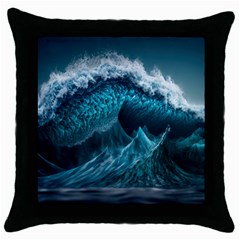 Tsunami Waves Ocean Sea Water Rough Seas 6 Throw Pillow Case (Black)