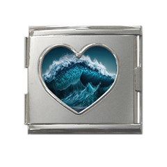 Tsunami Waves Ocean Sea Water Rough Seas 6 Mega Link Heart Italian Charm (18mm)