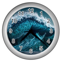 Tsunami Waves Ocean Sea Water Rough Seas 6 Wall Clock (Silver)