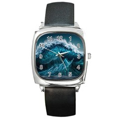 Tsunami Waves Ocean Sea Water Rough Seas 6 Square Metal Watch