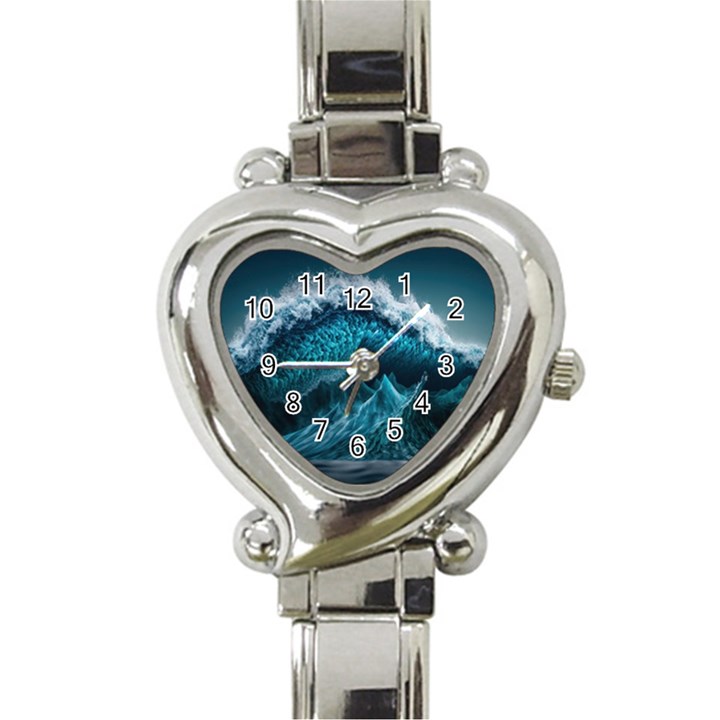 Tsunami Waves Ocean Sea Water Rough Seas 6 Heart Italian Charm Watch