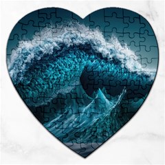 Tsunami Waves Ocean Sea Water Rough Seas 6 Jigsaw Puzzle (Heart)