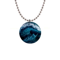 Tsunami Waves Ocean Sea Water Rough Seas 6 1  Button Necklace by Ravend