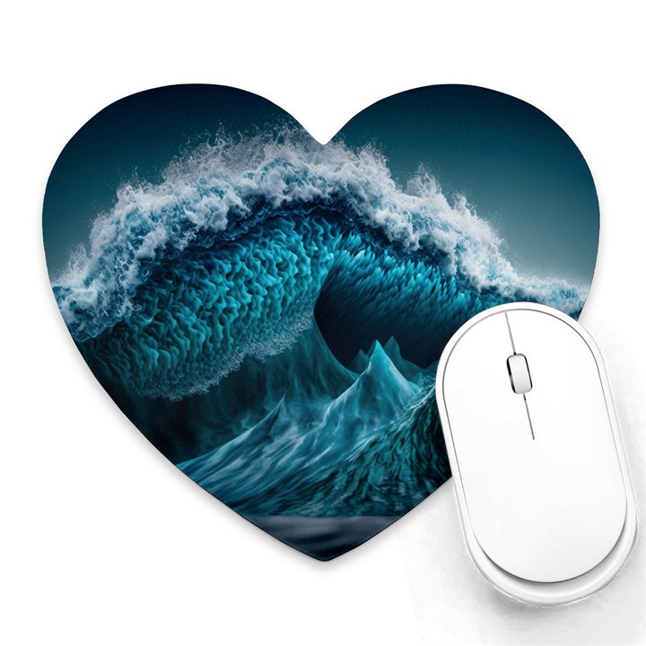 Tsunami Waves Ocean Sea Water Rough Seas 6 Heart Mousepad