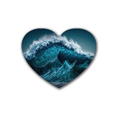 Tsunami Waves Ocean Sea Water Rough Seas 6 Rubber Heart Coaster (4 pack)