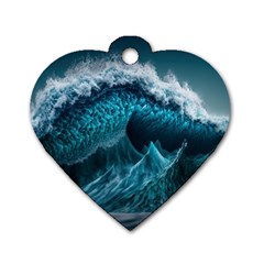 Tsunami Waves Ocean Sea Water Rough Seas 6 Dog Tag Heart (Two Sides)