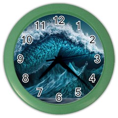 Tsunami Waves Ocean Sea Water Rough Seas 6 Color Wall Clock by Ravend