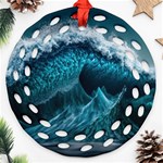 Tsunami Waves Ocean Sea Water Rough Seas 6 Ornament (Round Filigree) Front