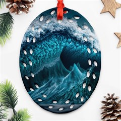 Tsunami Waves Ocean Sea Water Rough Seas 6 Ornament (oval Filigree) by Ravend