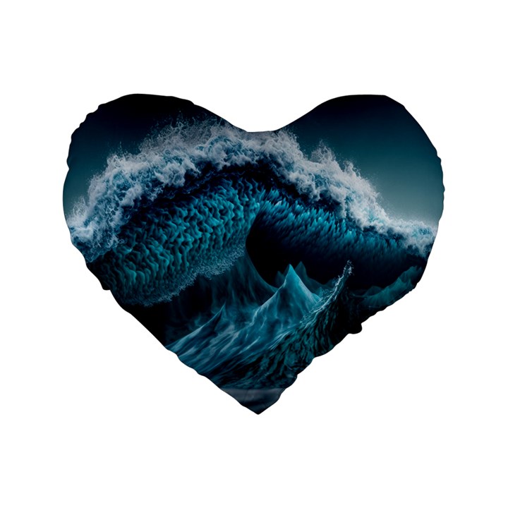 Tsunami Waves Ocean Sea Water Rough Seas 6 Standard 16  Premium Heart Shape Cushions