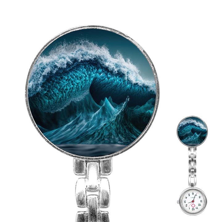 Tsunami Waves Ocean Sea Water Rough Seas 6 Stainless Steel Nurses Watch